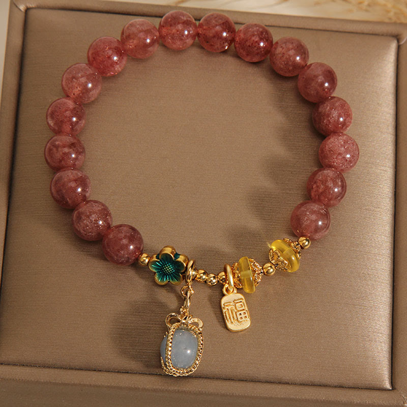 Buddha Stones天然ストロベリークォーツクリスタル アクアマリン フォーチュンブランド ラブブレスレット