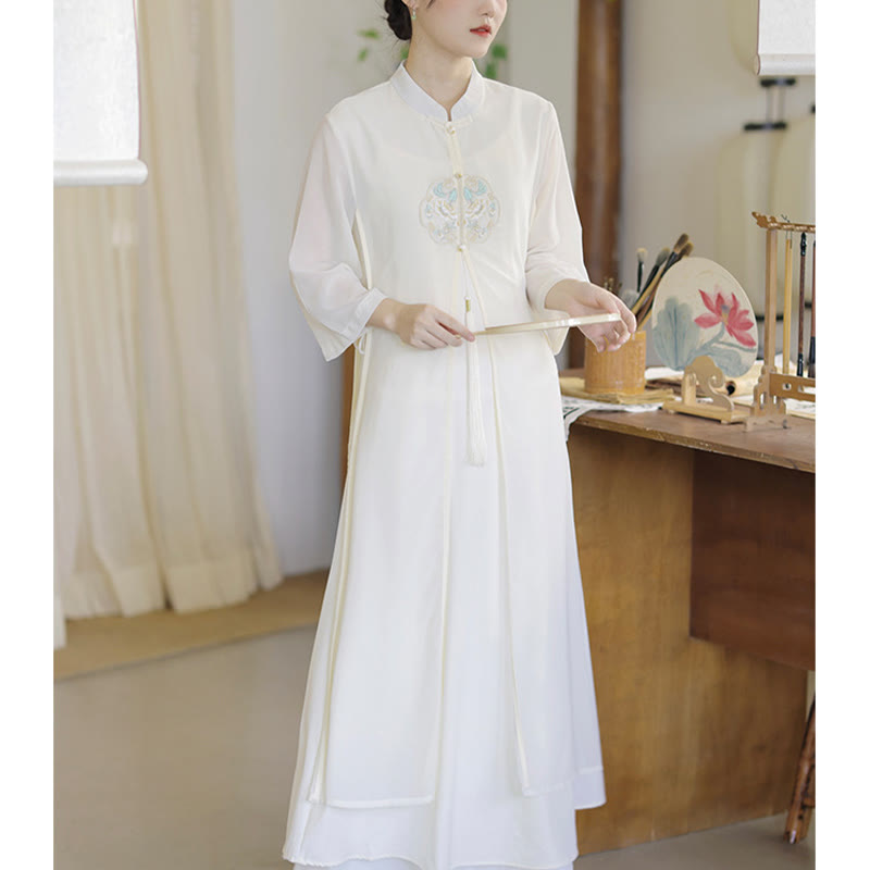 Buddha Stones刺繍シフォンチャイナドレス ミディ丈 ワイドレッグパンツ 瞑想 禅 練習着 - image 5