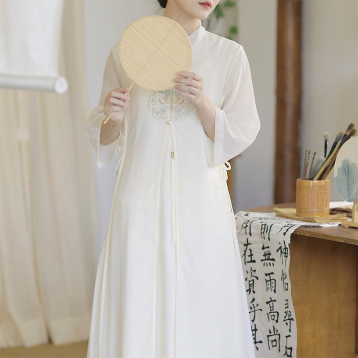 Buddha Stones刺繍シフォンチャイナドレス ミディ丈 ワイドレッグパンツ 瞑想 禅 練習着 - image 2