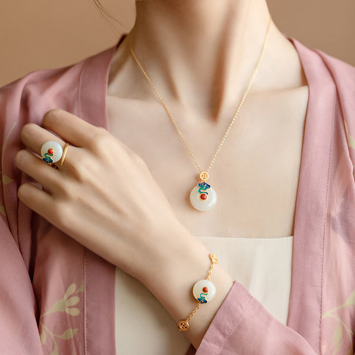 Buddha Stones、翡翠、銅貨、吉兆の雲、繁栄のネックレス、ペンダント、ブレスレット、リング、イヤリング