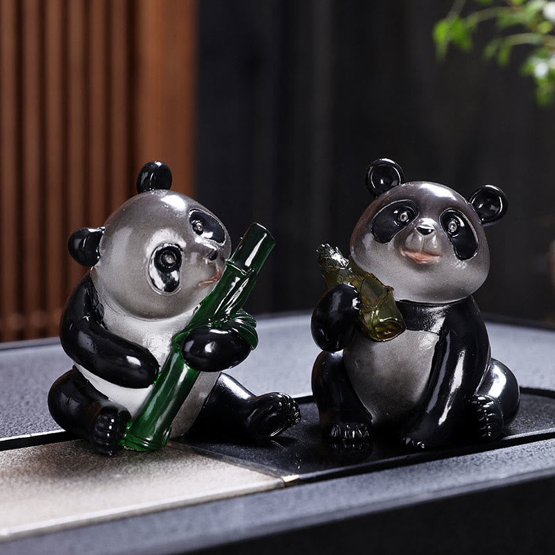 色が変わるBuddha Stones小さくてかわいいパンダの竹製ティーペット 樹脂製 置物 装飾品 - 2個(パンダ竹&パンダ) - image 8