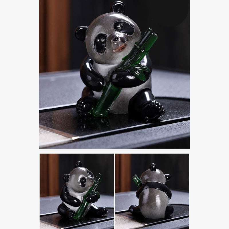 色が変わるBuddha Stones小さくてかわいいパンダの竹製ティーペット 樹脂製 置物 装飾品 - image 4