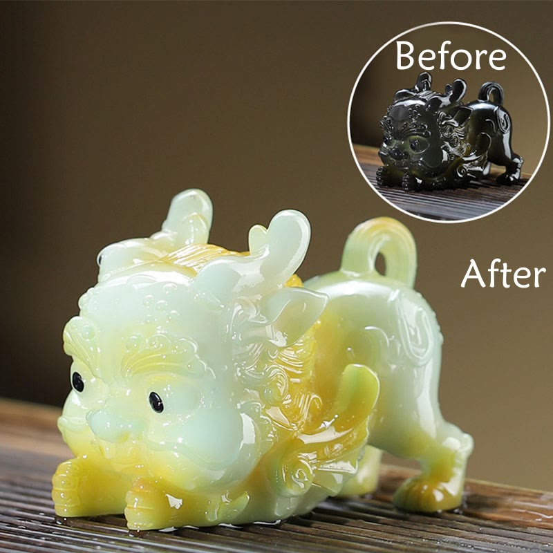 Buddha Stones色が変わる小さな貔貅インゴット 樹脂製 ティーペット 富の家の置物 装飾