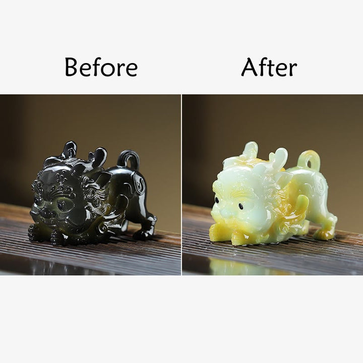Buddha Stones色が変わる小さな貔貅インゴット 樹脂製 ティーペット 富の家の置物 装飾