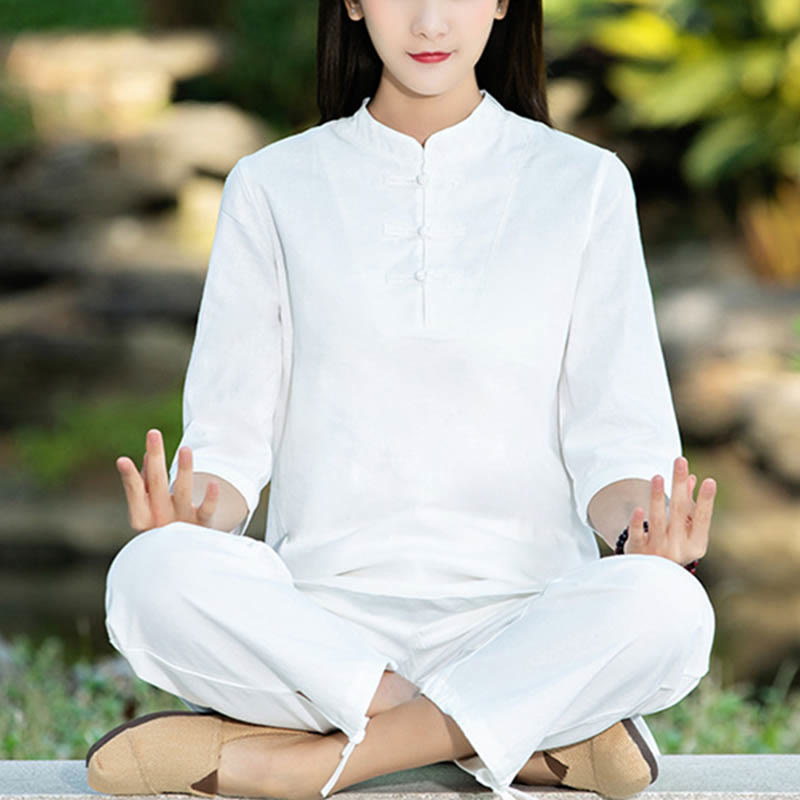 Buddha Stones 2点セット 半袖シャツ トップパンツ 瞑想 禅 太極拳 コットンリネン 衣類 レディース セット - image 13