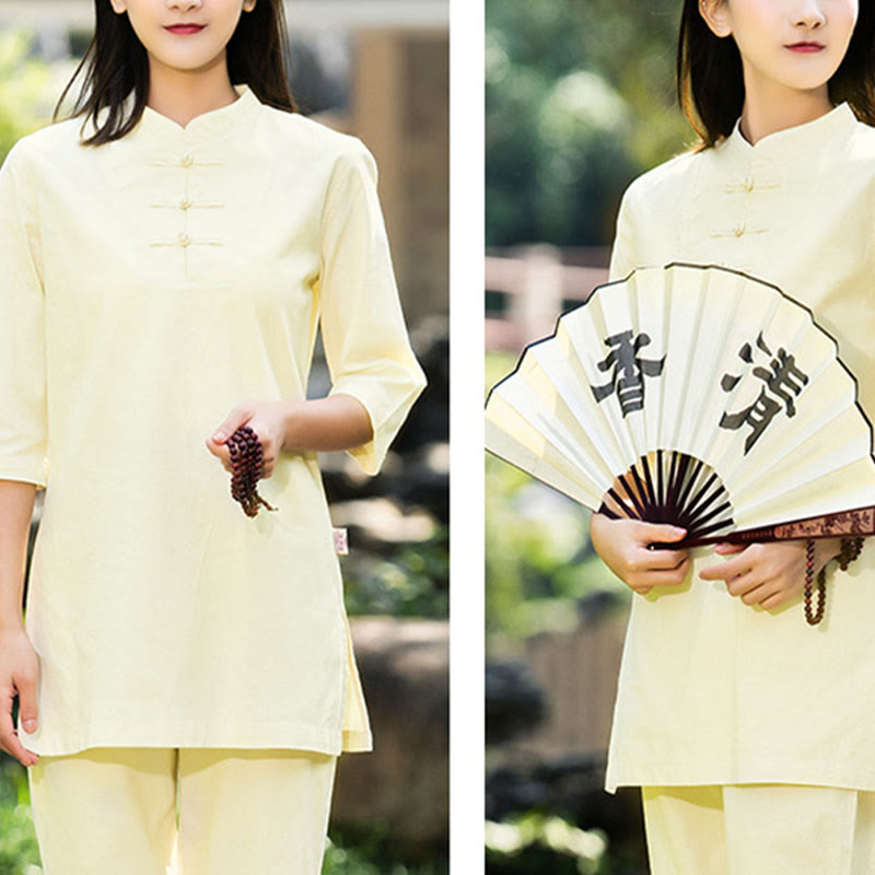 Buddha Stones 2点セット 半袖シャツ トップパンツ 瞑想 禅 太極拳 コットンリネン 衣類 レディース セット - image 21