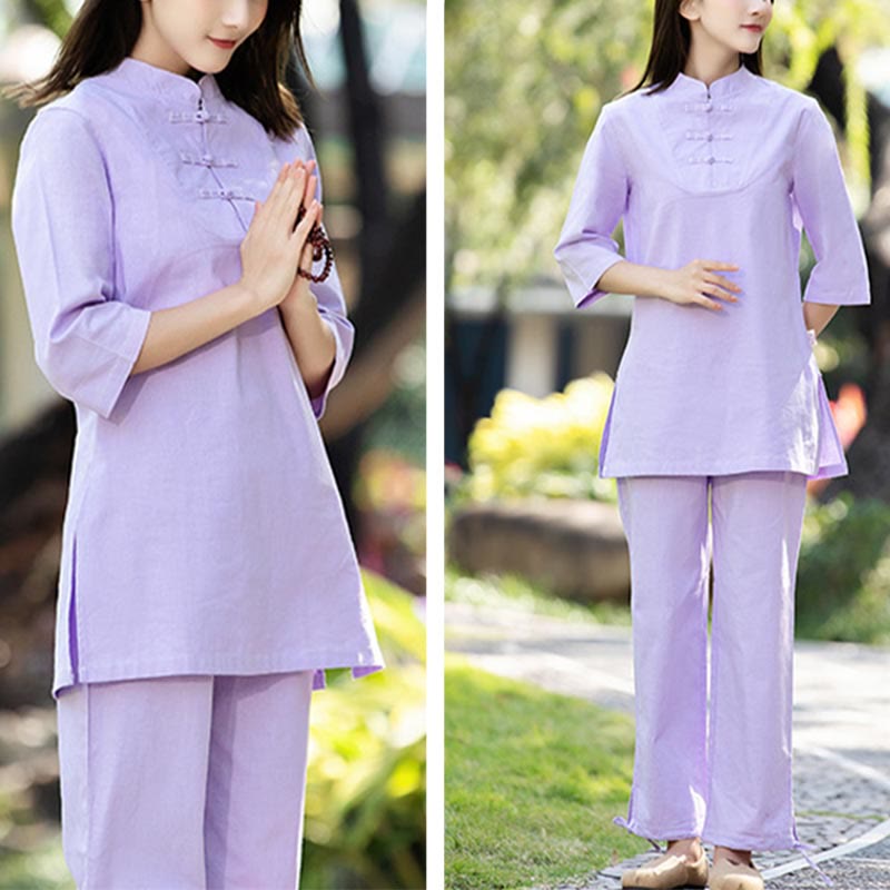 Buddha Stones 2点セット 半袖シャツ トップパンツ 瞑想 禅 太極拳 コットンリネン 衣類 レディース セット - image 11