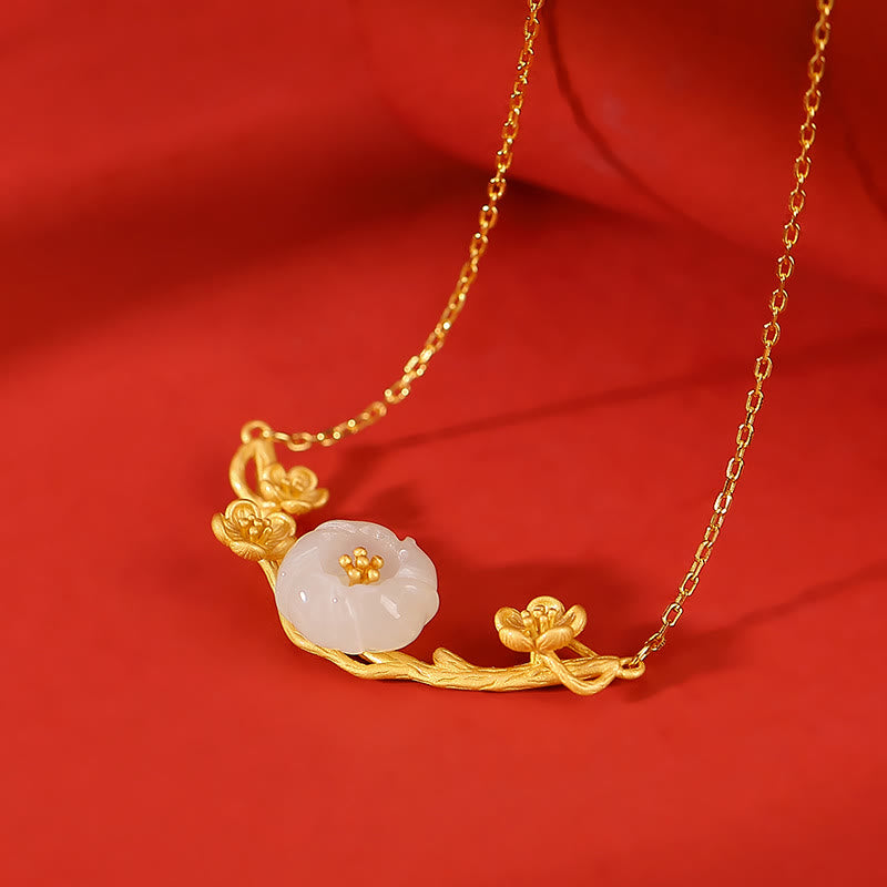 Buddha Stones 925スターリングシルバーメッキゴールド和田翡翠梅花幸運ネックレスペンダントブレスレットバングルリング