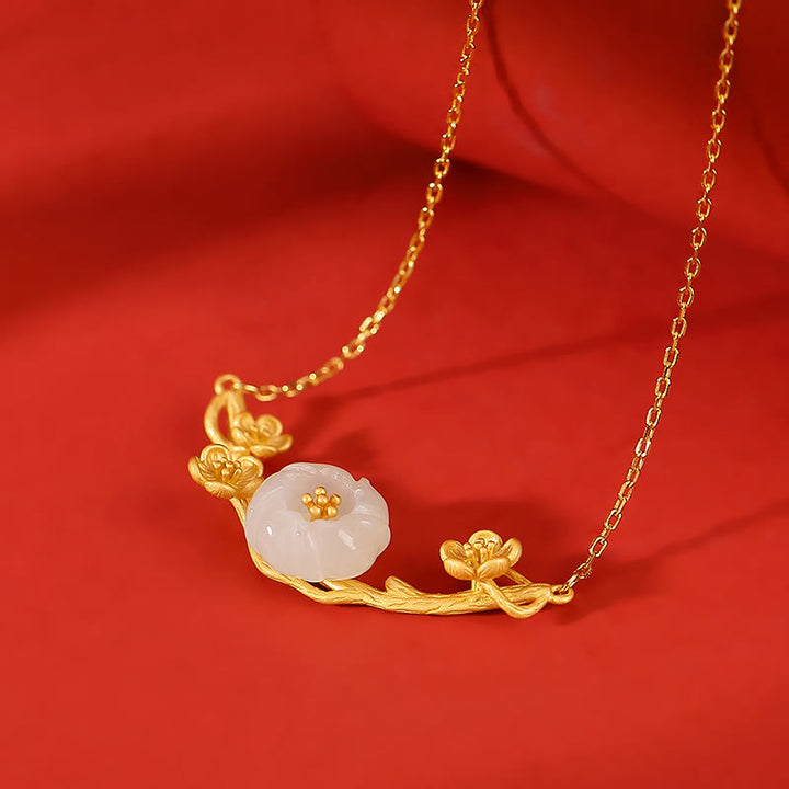 Buddha Stones 925スターリングシルバーメッキゴールド和田翡翠梅花幸運ネックレスペンダントブレスレットバングルリング