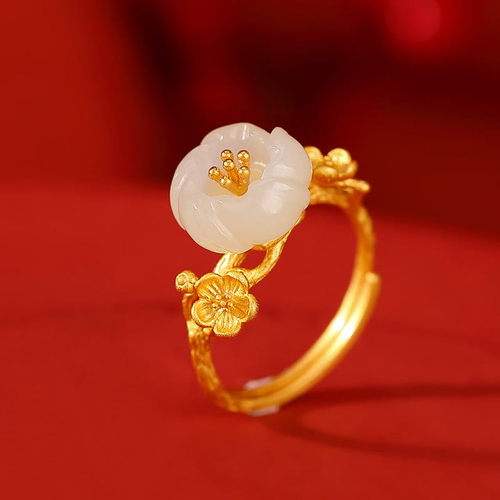 Buddha Stones 925スターリングシルバーメッキゴールド和田翡翠梅花幸運ネックレスペンダントブレスレットバングルリング