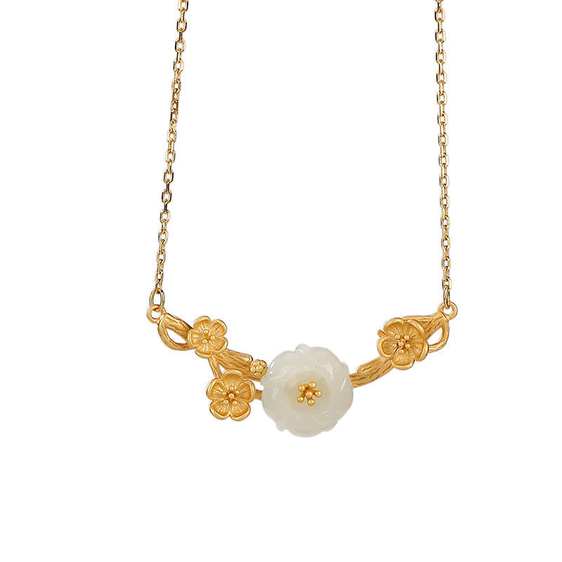Buddha Stones 925スターリングシルバーメッキゴールド和田翡翠梅花幸運ネックレスペンダントブレスレットバングルリング - image 6