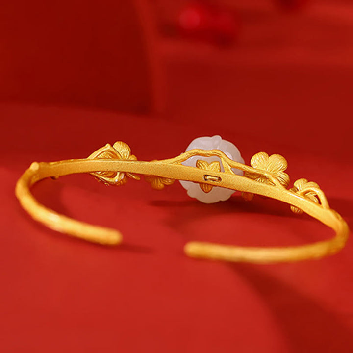 Buddha Stones 925スターリングシルバーメッキゴールド和田翡翠梅花幸運ネックレスペンダントブレスレットバングルリング
