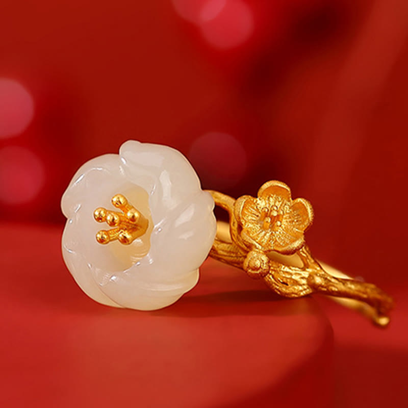 Buddha Stones 925スターリングシルバーメッキゴールド和田翡翠梅花幸運ネックレスペンダントブレスレットバングルリング