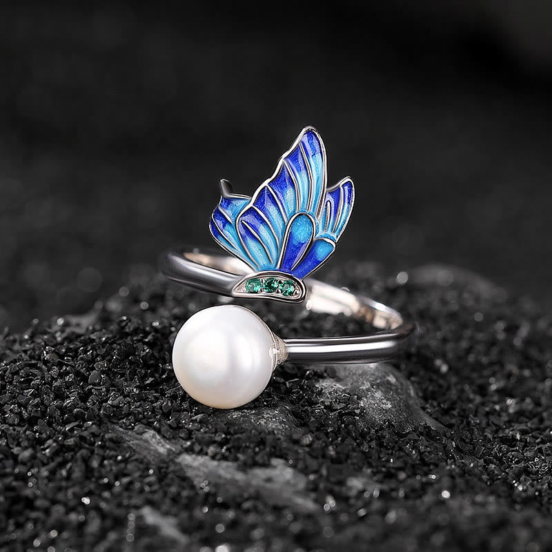 Buddha Stones925スターリングシルバー パール バタフライ ヒーリングネックレス ペンダント イヤリング リング - リング（内周54～60mm） - image 10