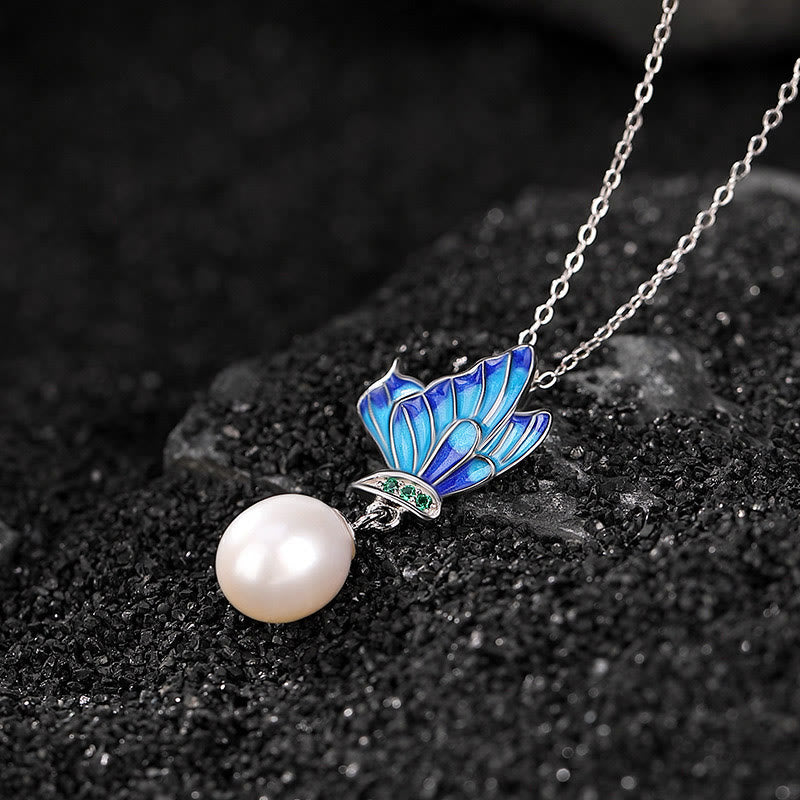 Buddha Stones925スターリングシルバー パール バタフライ ヒーリングネックレス ペンダント イヤリング リング - ネックレス - image 1