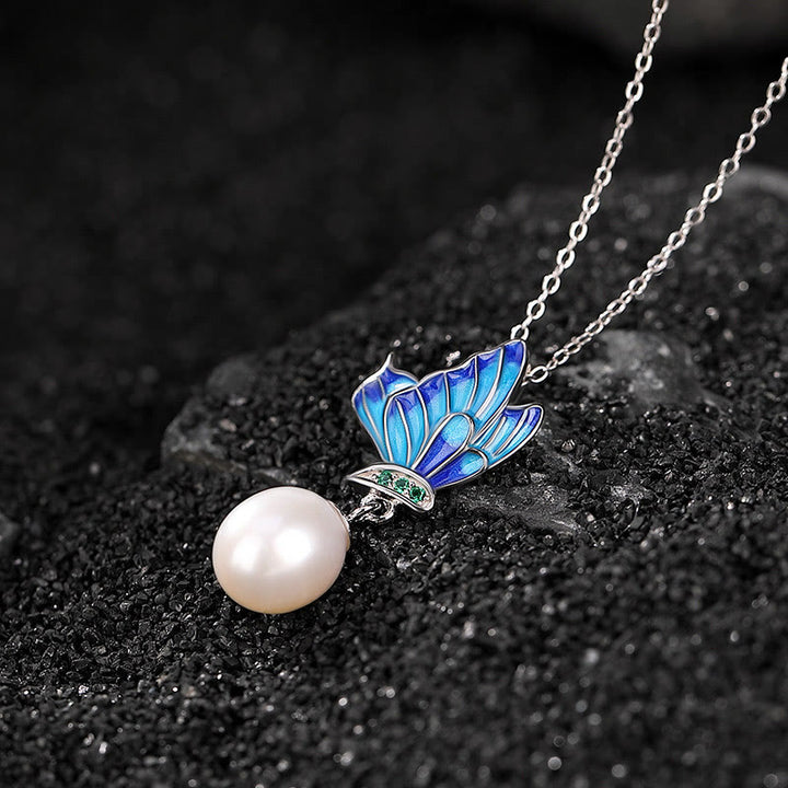 Buddha Stones925スターリングシルバー パール バタフライ ヒーリングネックレス ペンダント イヤリング リング - ネックレス - image 1