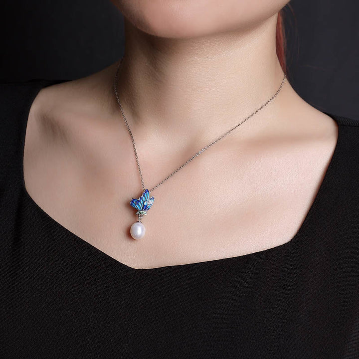 Buddha Stones925スターリングシルバー パール バタフライ ヒーリングネックレス ペンダント イヤリング リング