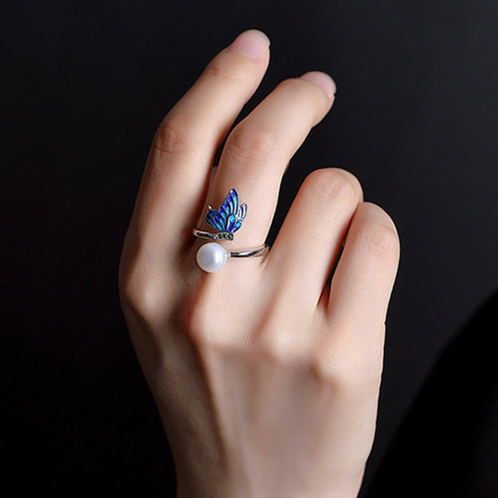 Buddha Stones925スターリングシルバー パール バタフライ ヒーリングネックレス ペンダント イヤリング リング
