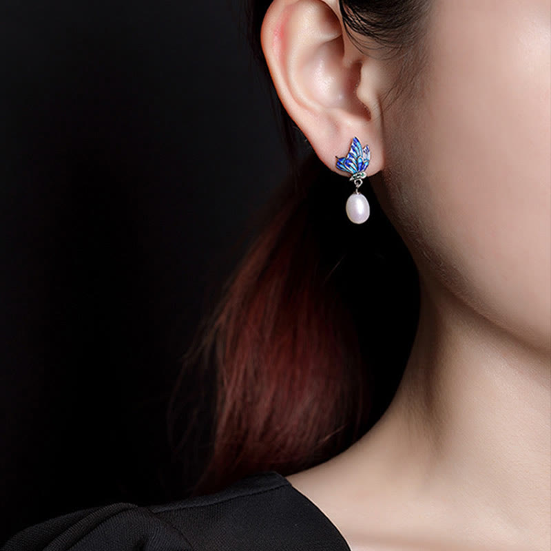 Buddha Stones925スターリングシルバー パール バタフライ ヒーリングネックレス ペンダント イヤリング リング
