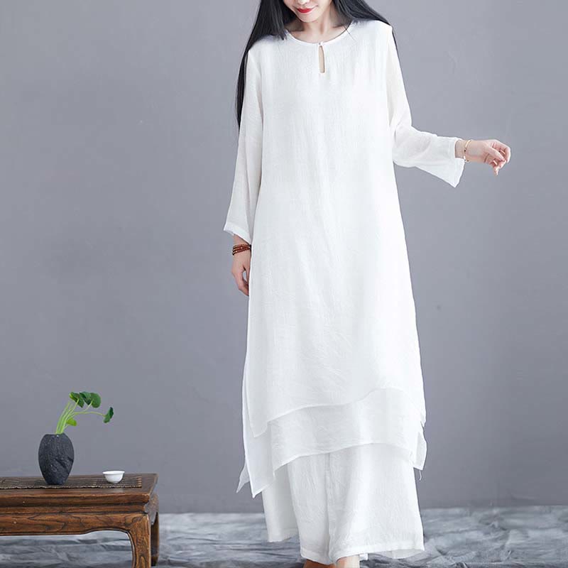 Buddha Stones 2ピース 無地 ミディドレス ワイドレッグパンツ 瞑想 スピリチュアル 禅 練習 ヨガ ダンスウェア - image 2