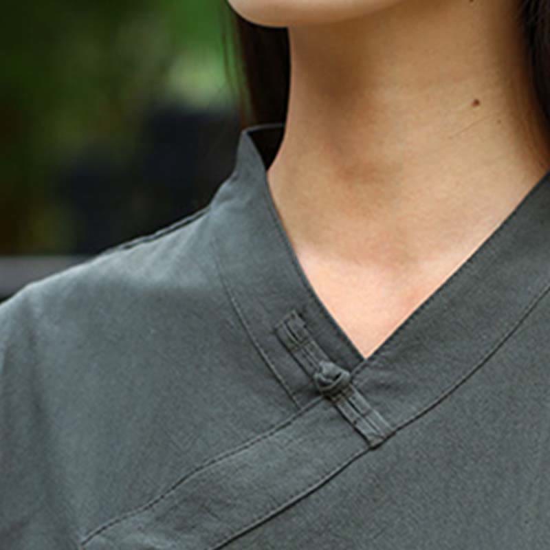 Buddha Stones 2点セット 半袖 Vネック シャツ トップパンツ 瞑想 禅 太極拳 リネン ウェア レディース セット - image 20