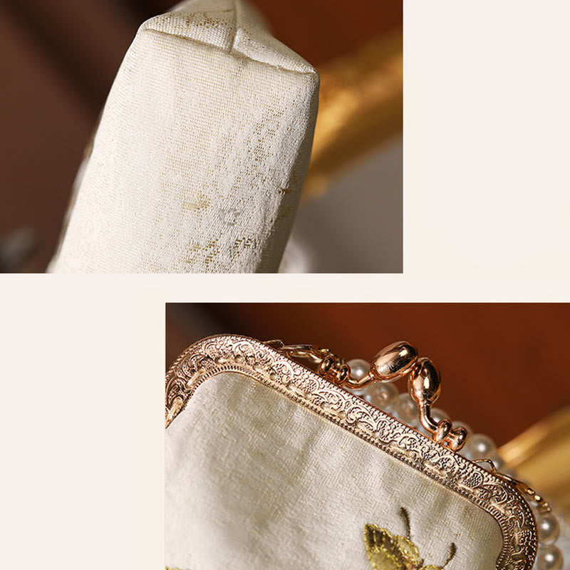 Buddha Stonesの小さな花と蝶の刺繍が施されたパールメタルチェーンショルダーバッグ、クロスボディハンドバッグ、携帯電話バッグ - image 7