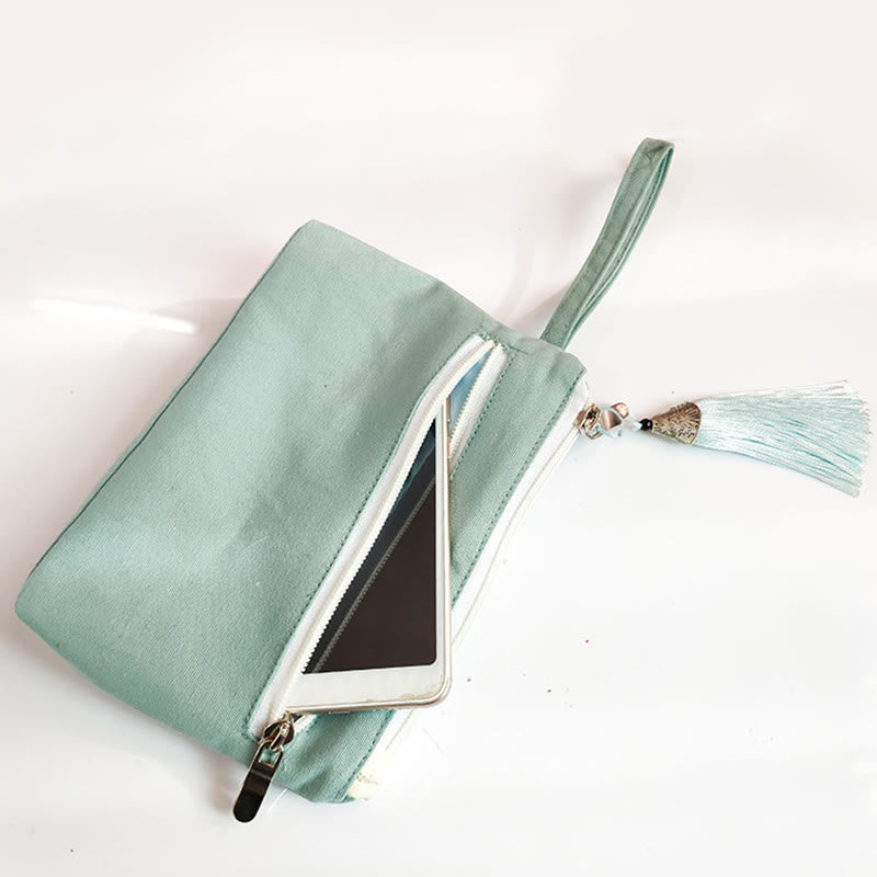 Buddha Stones小花梅桜鶴桃花刺繍キャンバスウォレットショッピング財布 - image 4