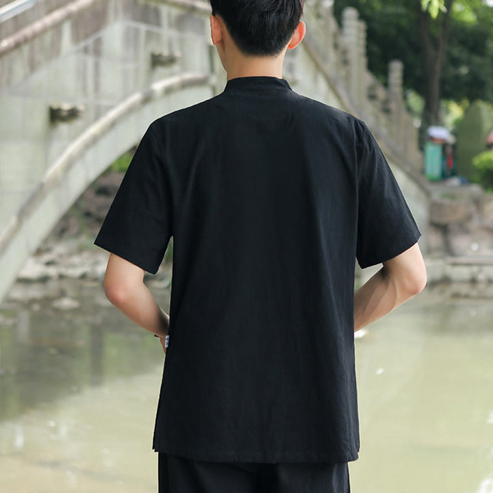 Buddha Stones 2点セット メンズ 半袖シャツ トップス Tシャツ パンツ 瞑想 禅 太極拳 コットンリネン 衣類セット - image 12