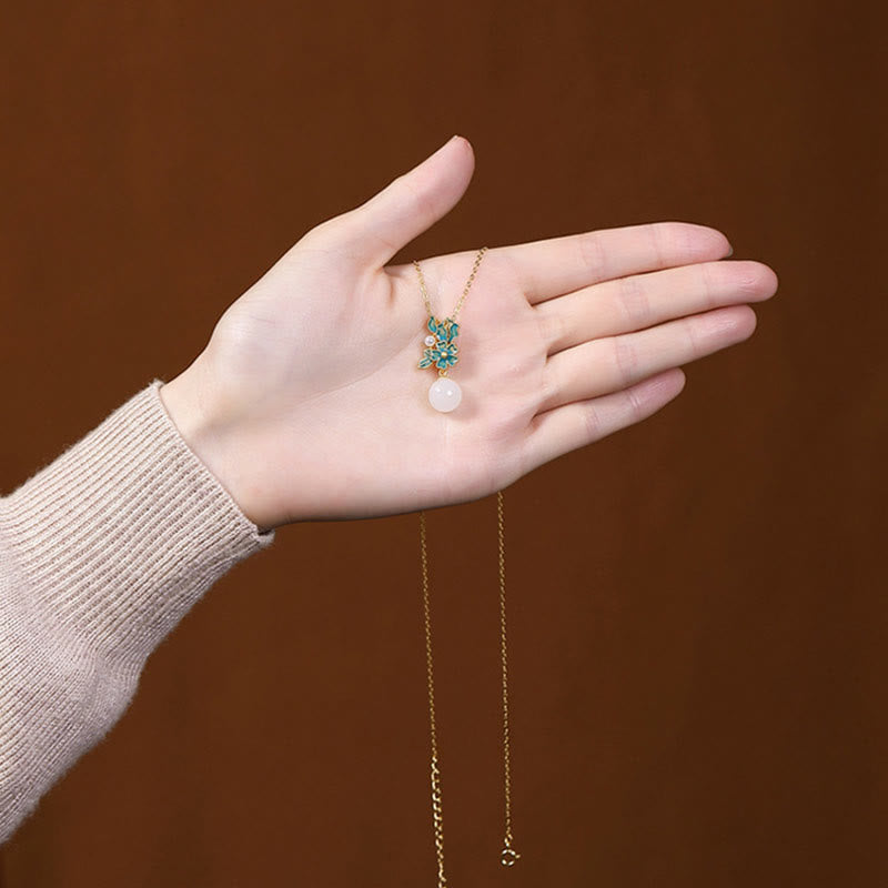 Buddha Stonesホワイトジェイド 925 スターリングシルバー パールフラワー 祝福ネックレス ペンダント リング イヤリング