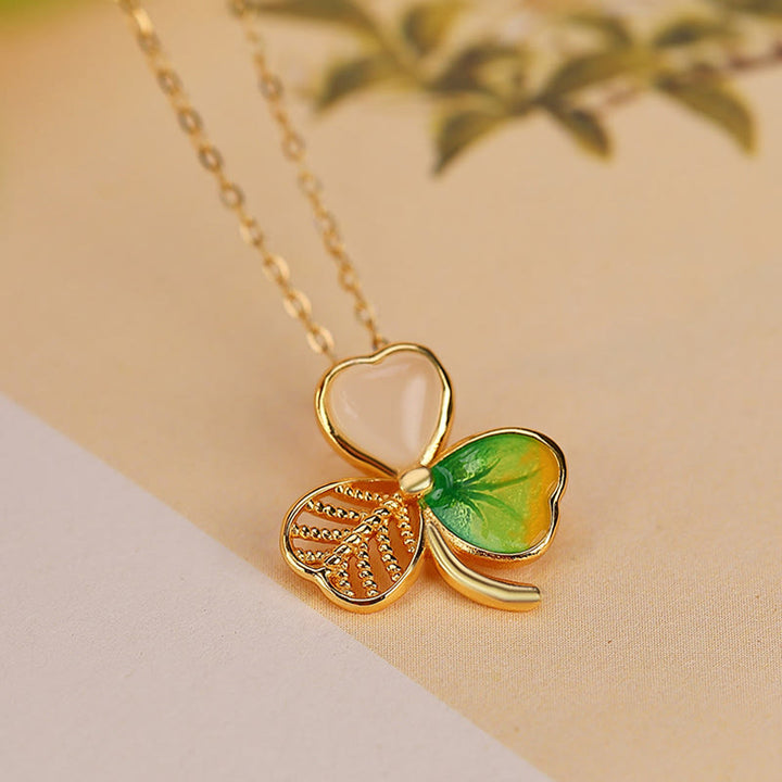 Buddha Stones 925スターリングシルバーメッキゴールド和田翡翠幸運シャムロッククローバーネックレスペンダントイヤリング