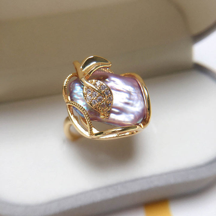 Buddha Stonesパール銅メッキゴールドフラワー幸福富リング