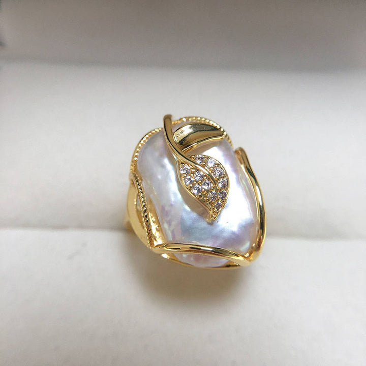 Buddha Stonesパール銅メッキゴールドフラワー幸福富リング