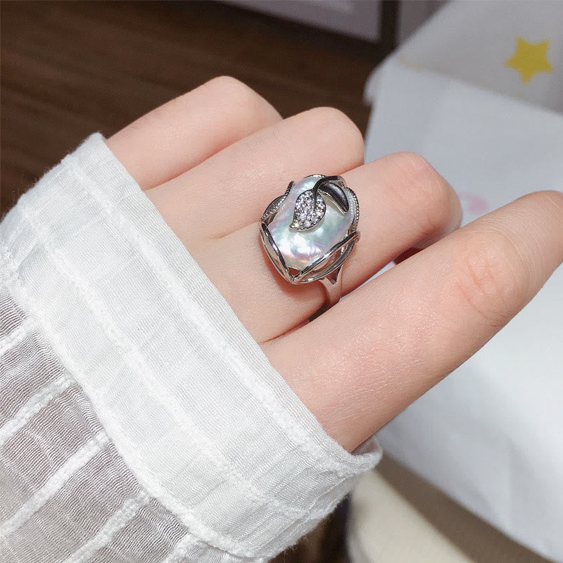 Buddha Stonesパール銅メッキゴールドフラワー幸福富リング