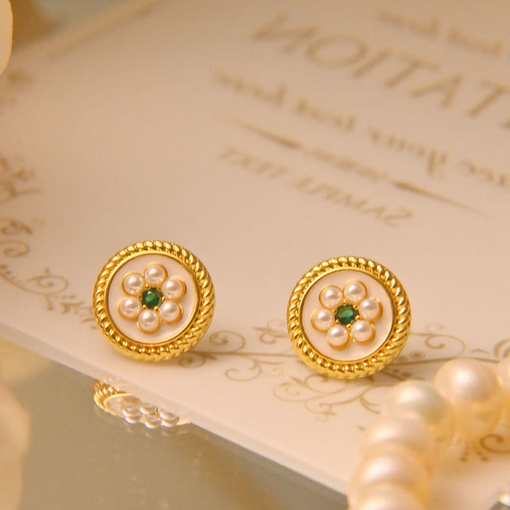 Buddha Stonesエナメルフラワー幸運イヤリング - 白 - image 4