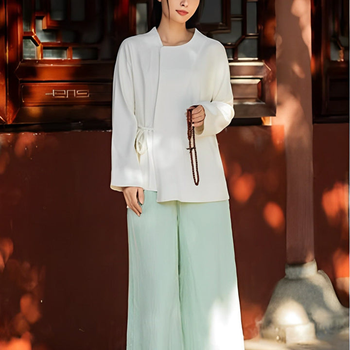 Buddha Stones長袖ジャケット シャツ トップス ワイドレッグパンツ 禅 太極拳 ヨガ 瞑想服