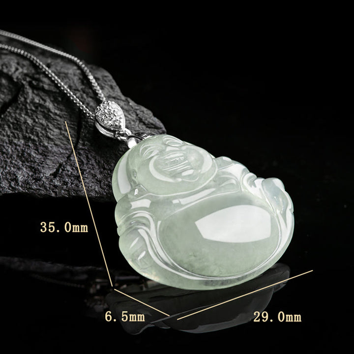 Buddha Stones925スターリングシルバー 天然翡翠 笑い仏 繁栄 豊穣 チェーンネックレス ペンダント