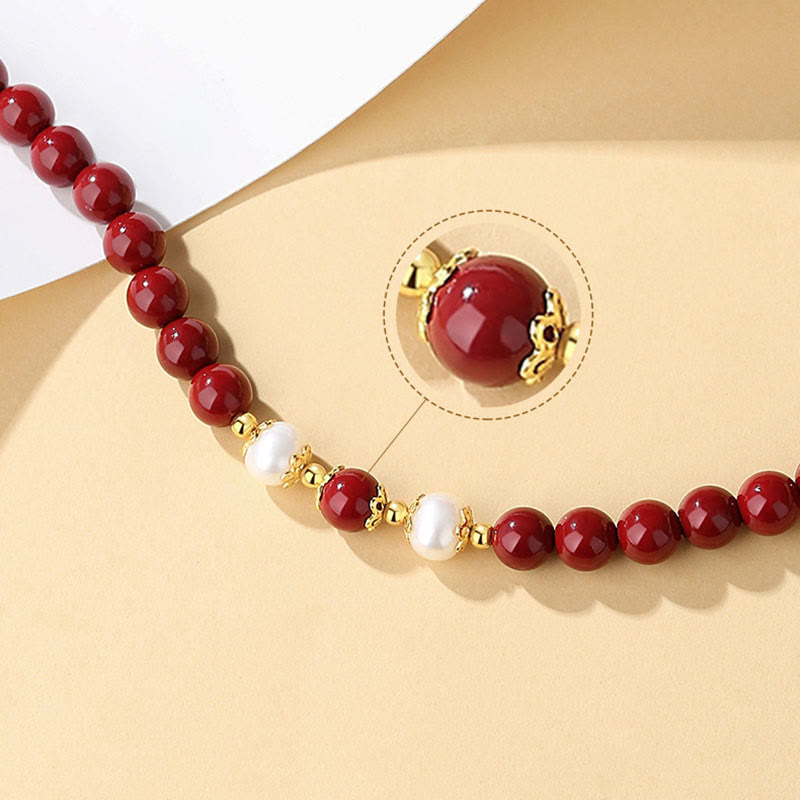 Buddha Stones 925スターリングシルバー 天然辰砂パール 祝福ネックレス ペンダント ブレスレット イヤリング ジュエリーセット - image 5
