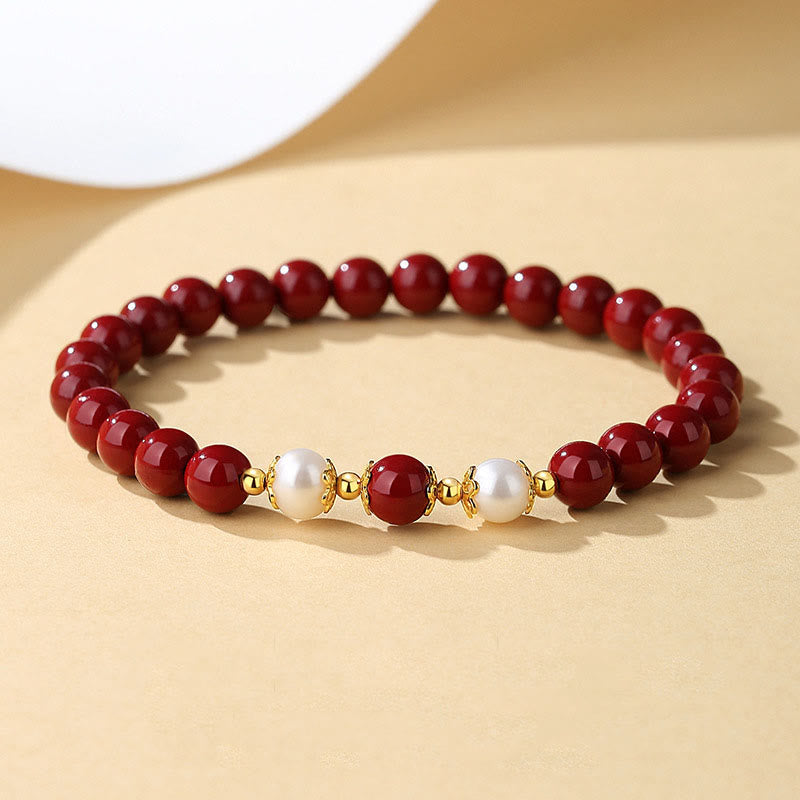 Buddha Stones 925スターリングシルバー 天然辰砂パール 祝福ネックレス ペンダント ブレスレット イヤリング ジュエリーセット