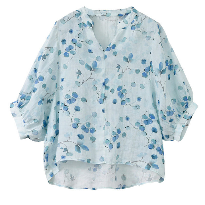 Buddha Stones、果物、葉の模様のランタンスリーブトップ、ルーズTシャツ - image 8