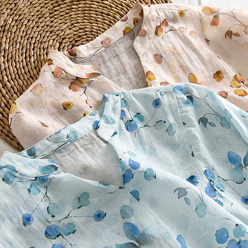 Buddha Stones、果物、葉の模様のランタンスリーブトップ、ルーズTシャツ - image 17