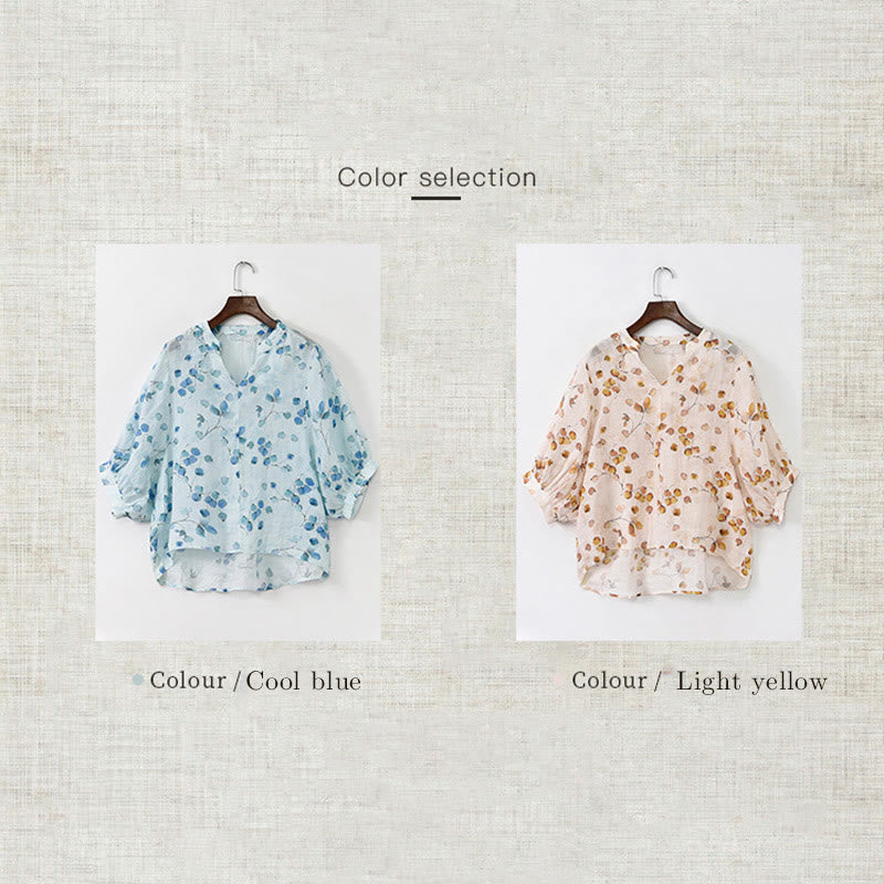 Buddha Stones、果物、葉の模様のランタンスリーブトップ、ルーズTシャツ - image 18