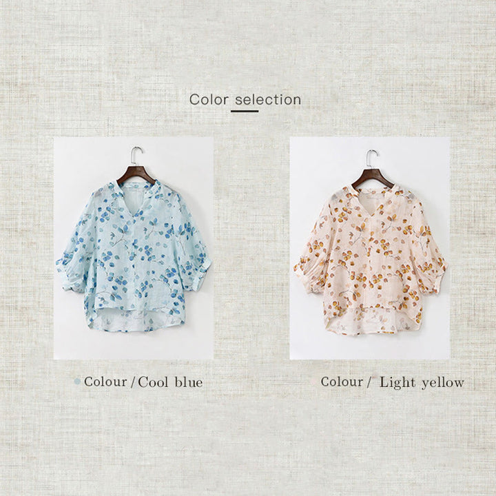 Buddha Stones、果物、葉の模様のランタンスリーブトップ、ルーズTシャツ - image 18