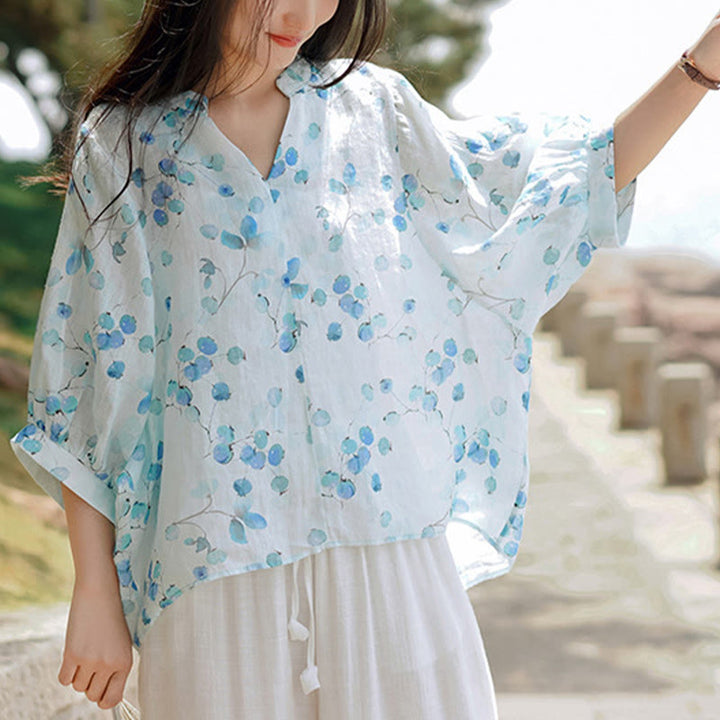 Buddha Stones、果物、葉の模様のランタンスリーブトップ、ルーズTシャツ - image 2