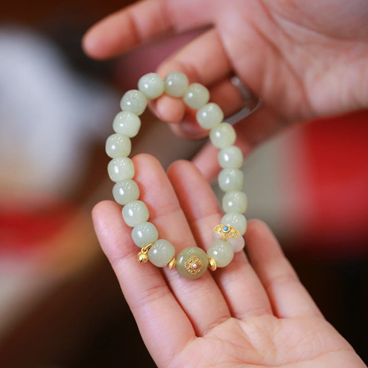 Buddha Stones 925スターリングシルバー ゴールドメッキ 天然和田翡翠 幸運のネックレス ペンダント ブレスレットセット