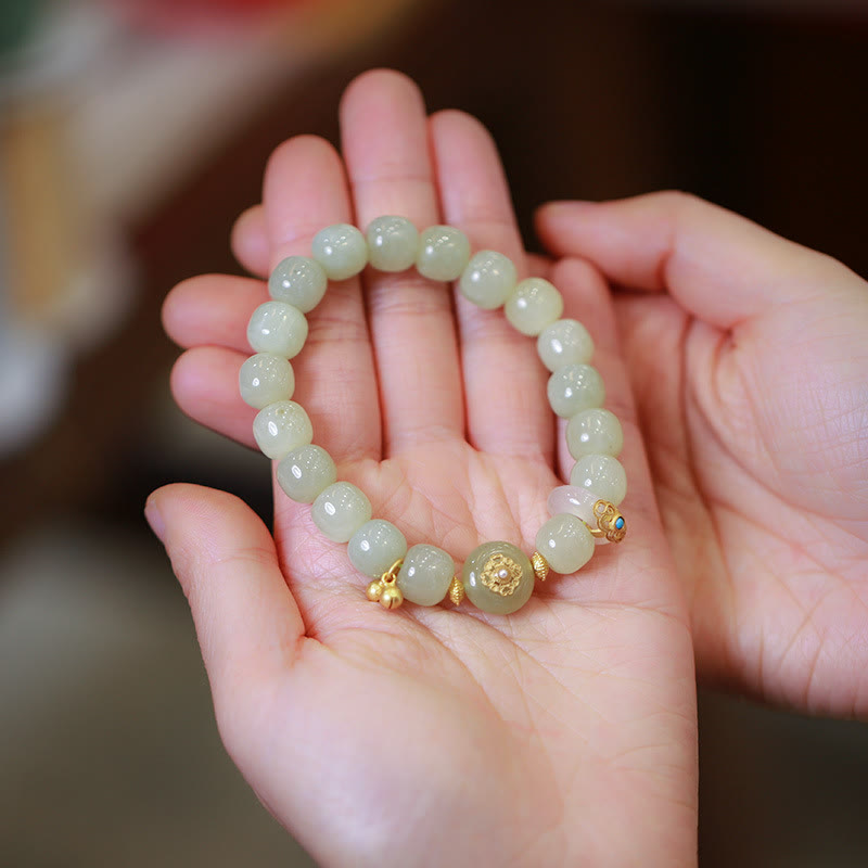 Buddha Stones 925スターリングシルバー ゴールドメッキ 天然和田翡翠 幸運のネックレス ペンダント ブレスレットセット