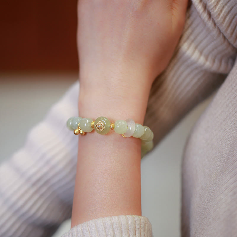 Buddha Stones 925スターリングシルバー ゴールドメッキ 天然和田翡翠 幸運のネックレス ペンダント ブレスレットセット