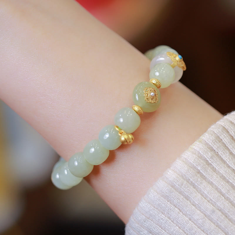 Buddha Stones 925スターリングシルバー ゴールドメッキ 天然和田翡翠 幸運のネックレス ペンダント ブレスレットセット