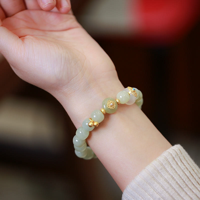 Buddha Stones 925スターリングシルバー ゴールドメッキ 天然和田翡翠 幸運のネックレス ペンダント ブレスレットセット