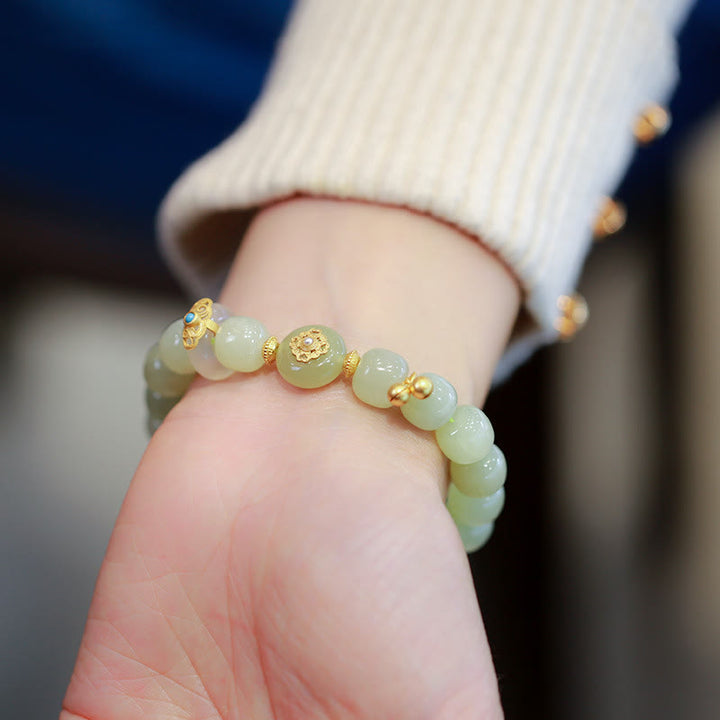 Buddha Stones 925スターリングシルバー ゴールドメッキ 天然和田翡翠 幸運のネックレス ペンダント ブレスレットセット