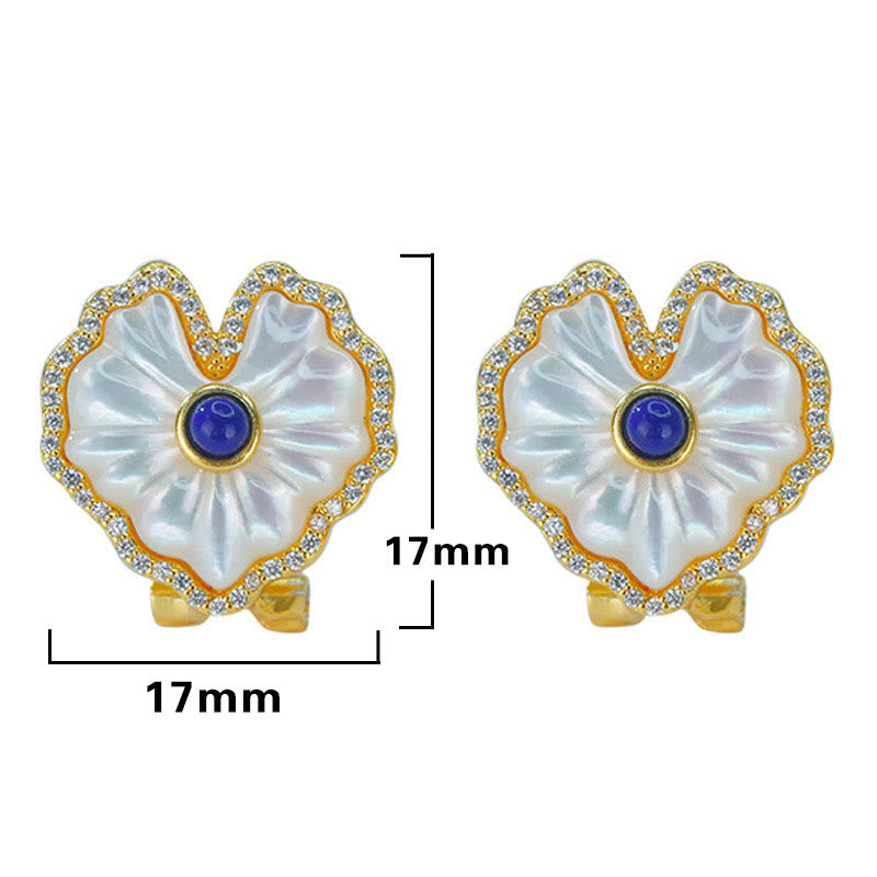 Buddha Stones 925スターリングシルバー ラブハート シャコガイ ストーン レッドアゲート ラズライト 祝福 イヤリング ネックレス ジュエリーセット